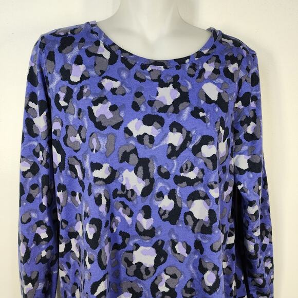 LOGO Lori Goldstein Tunic Top Womens Medium Blue Animal Print Ruffle Hem Knit - Picture 3 of 11